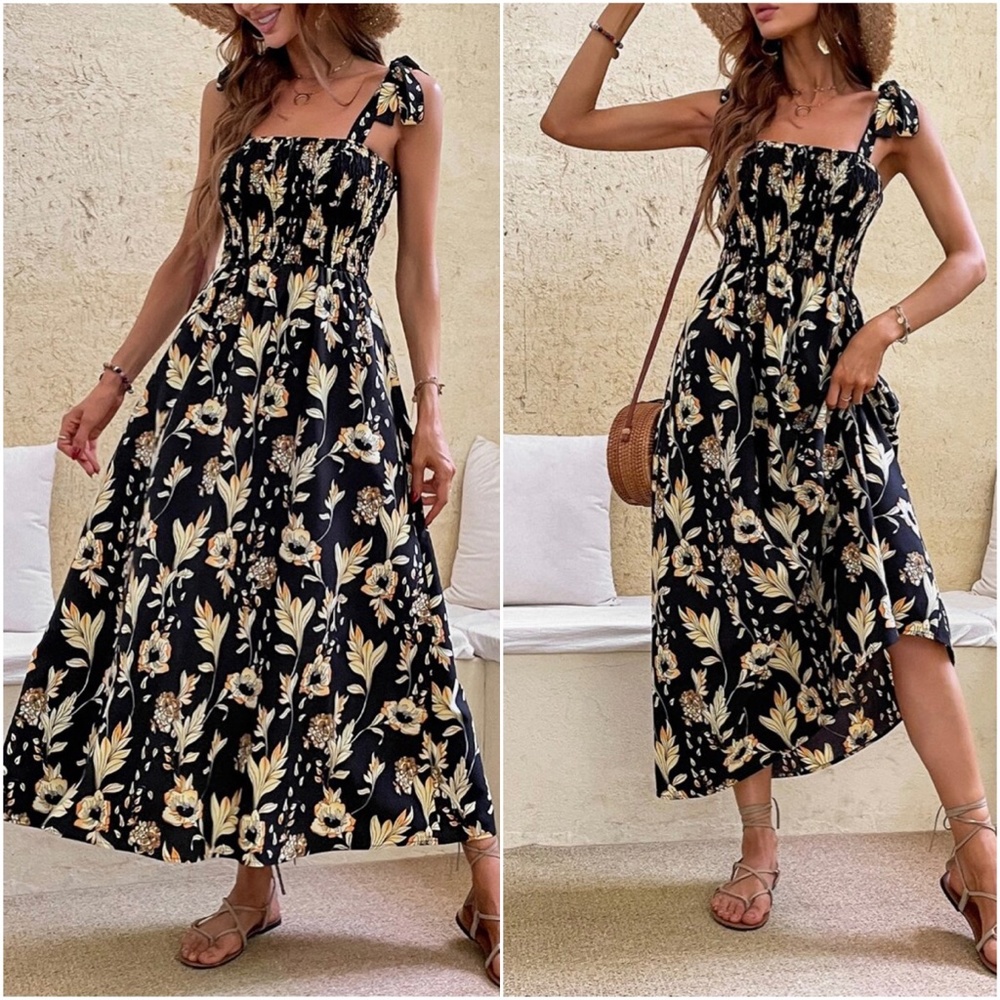 Bohemian Floral print Cottagecore Midi Dress - Picture 4 of 9